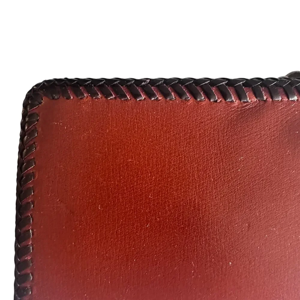 Vintage Brown Calf Leather Whipstitched Wallet with Double Kisslock VTG